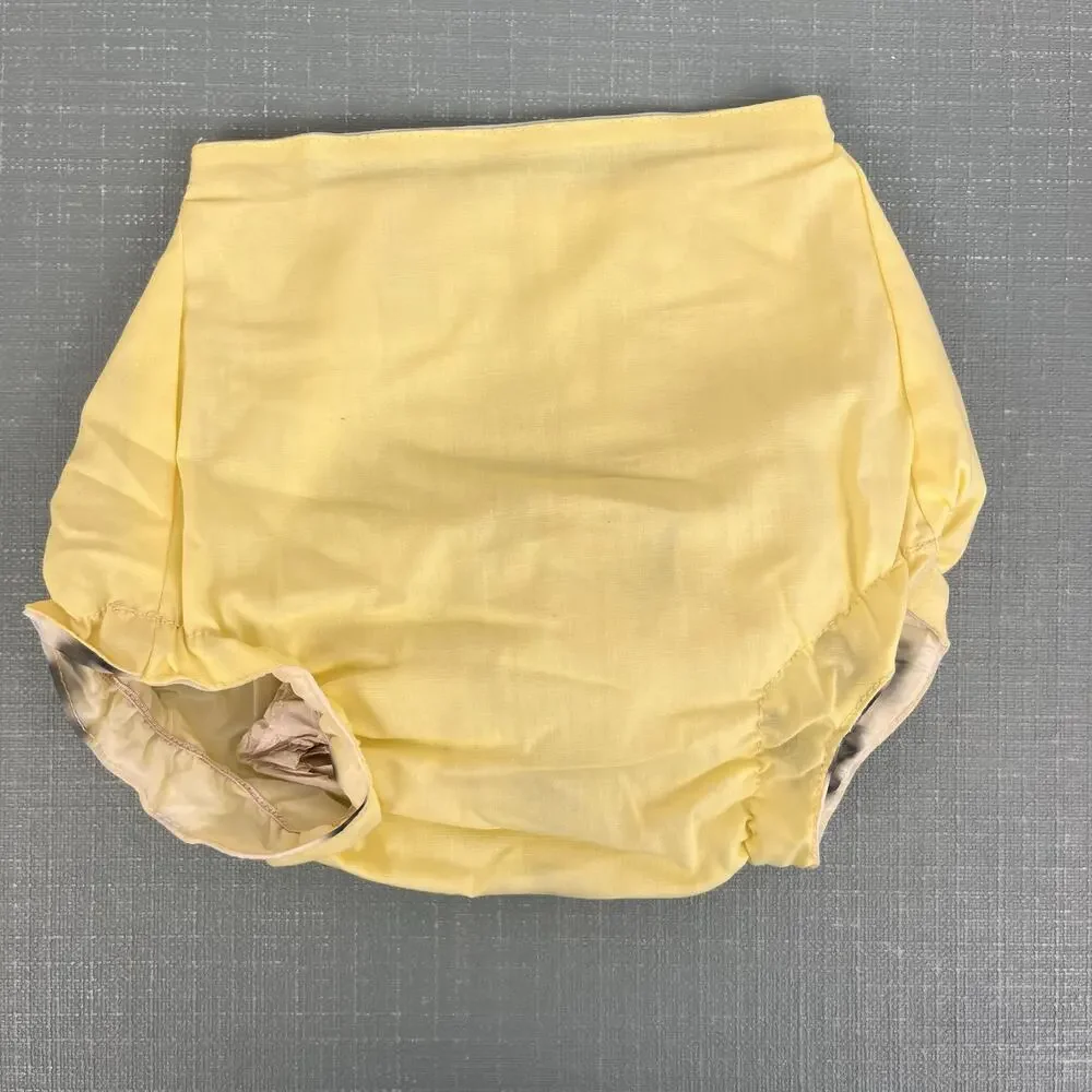 Vintage Cradle Togs Embroidered Cat Yellow Dress Set Lace Ruffle Small NWOT